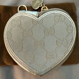 Gucci Silver Metallic Heart Coin Pouch